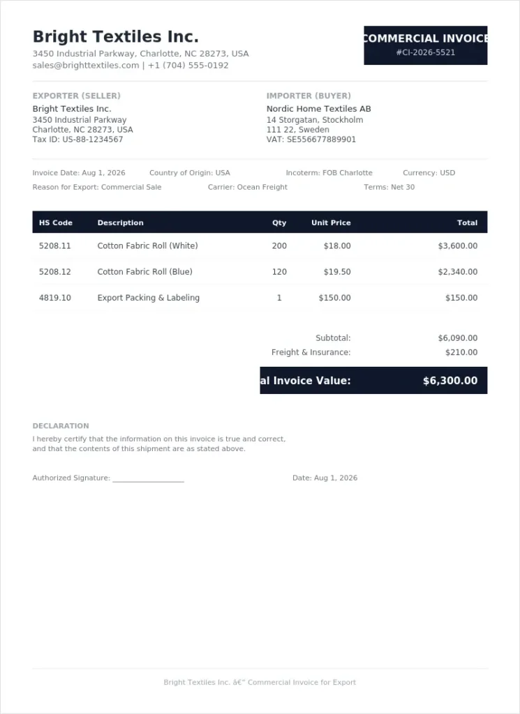 Commercial Invoice Example