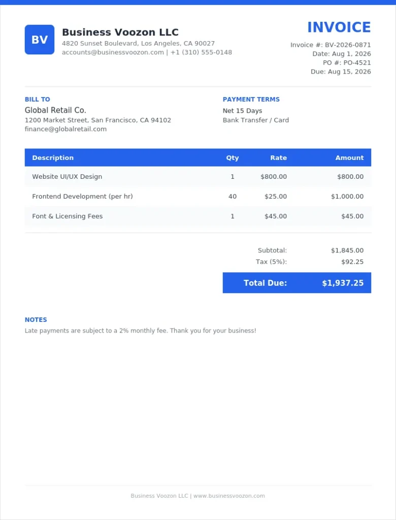 Professional Invoice Example