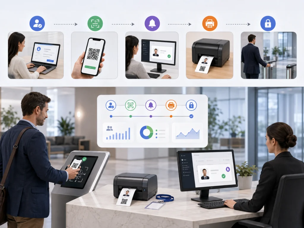 Visitor check-in software workflow.